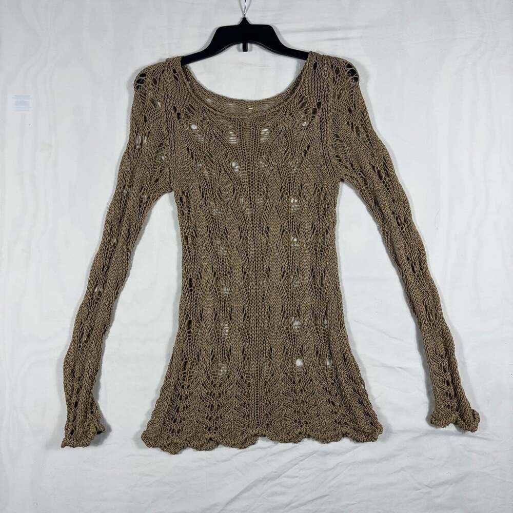 Moth Open Knit Sweater Size S Brown Metallic Long Sleeve